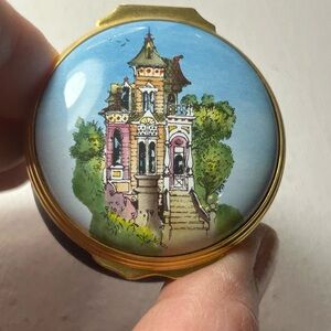 Vintage Halcyon Days Enamel w/ gold San Francisco Victorian hinged trinket box